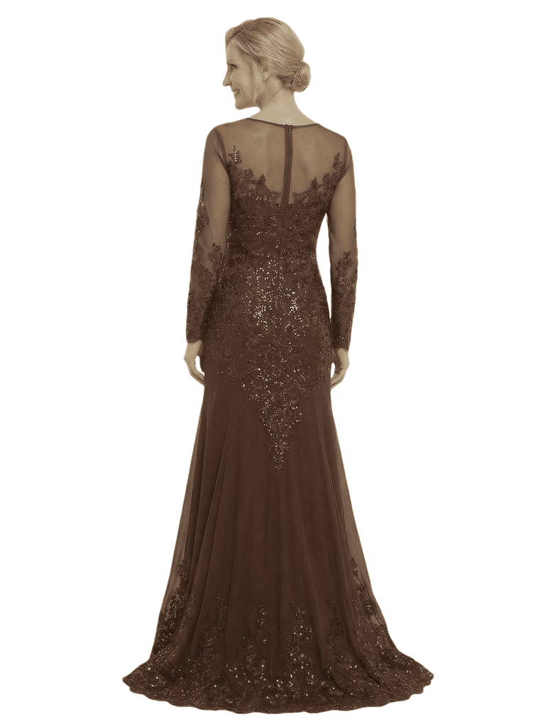 Chicsew Fancy Long Sleeves Jewel A-Line Lace Long Mother Of The Groom Gown