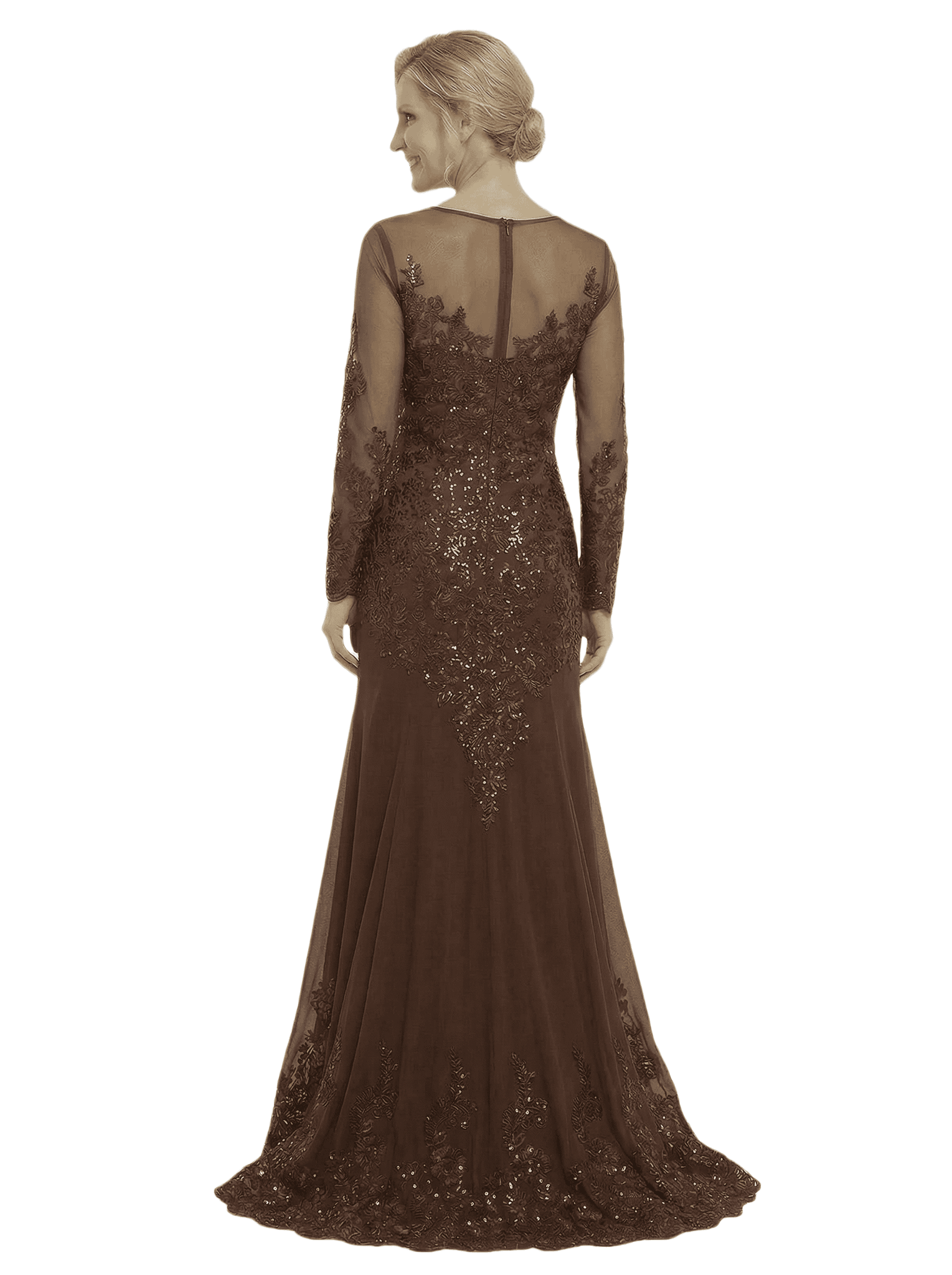 Chicsew Fancy Long Sleeves Jewel A-Line Lace Long Mother Of The Groom Gown