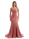 Women Side Split Cold Shoulder Mermaid Satin Wedding Gowns For Bridesmaids Online