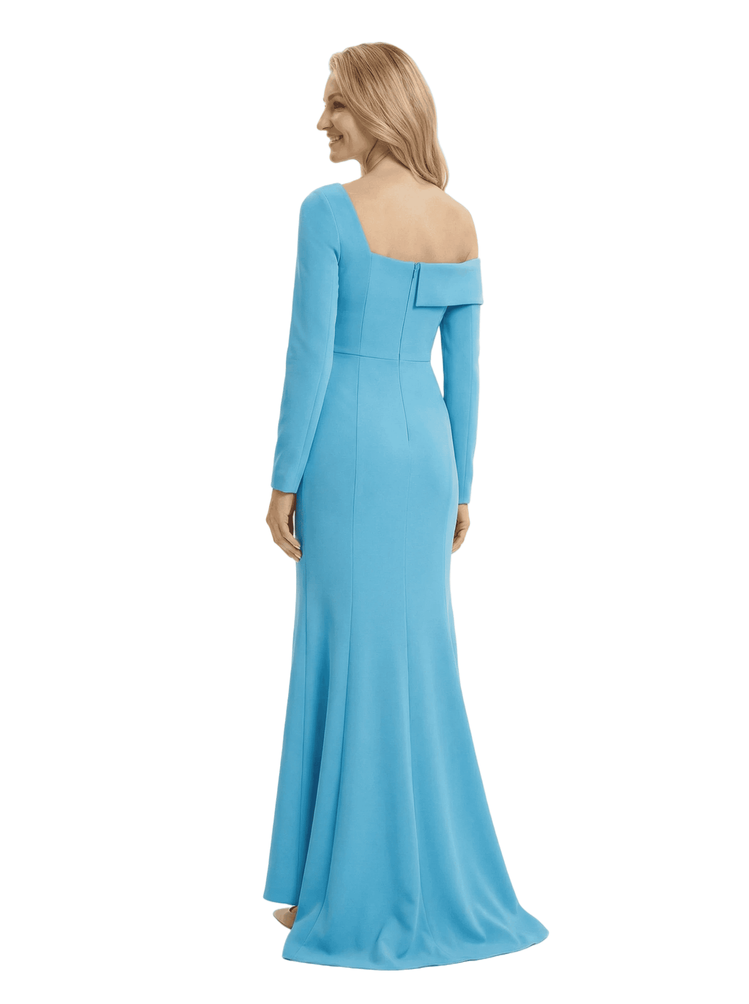 Chicsew Mother of The Bride Dress One Shoulder Long Sleeve Crepe Trumpet Maxi Gown Modern Silhouette