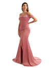 Women Side Split Cold Shoulder Mermaid Satin Wedding Gowns For Bridesmaids Online