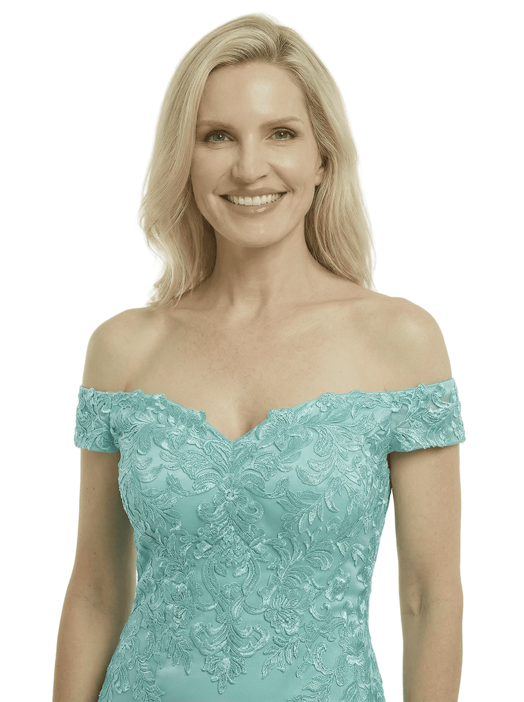 Chicsew Fancy Silky Satin Off Shoulder Lace Applique Mermaid Mother Of The Groom Gown With Train