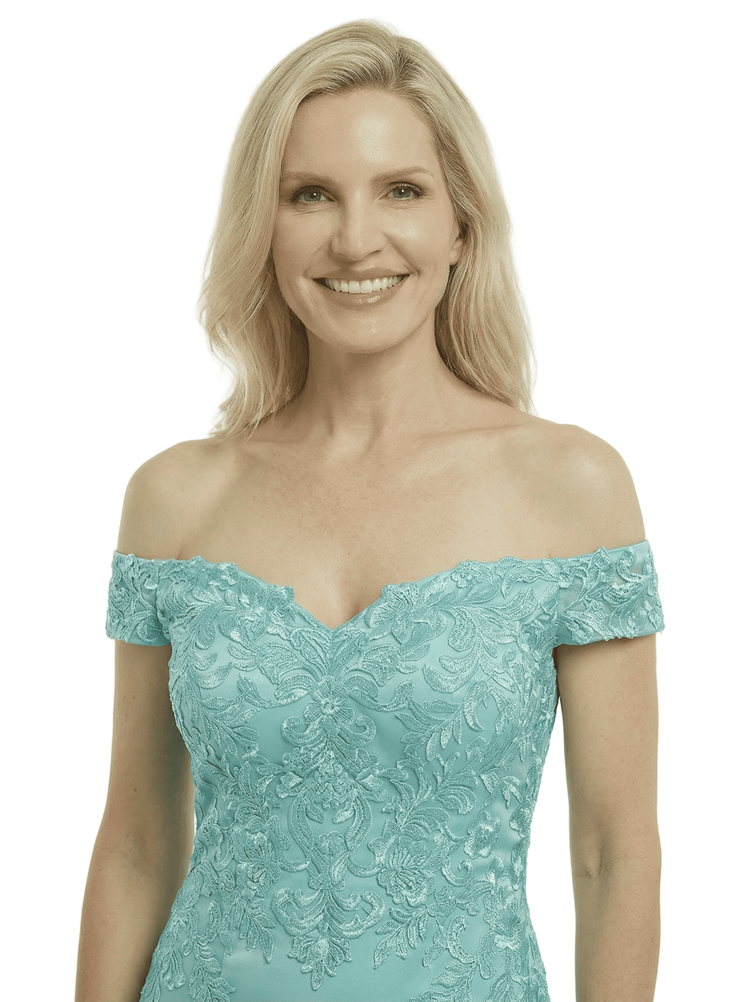 Chicsew Fancy Silky Satin Off Shoulder Lace Applique Mermaid Mother Of The Groom Gown With Train