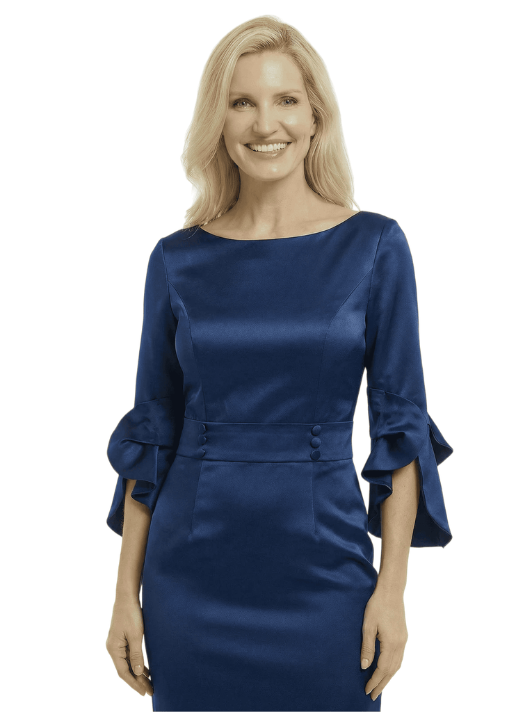 Chicsew Classy Boat Neck 3/4 Sleeves Satin Ankle-Length Sheath Mother Of The Bride Dresses