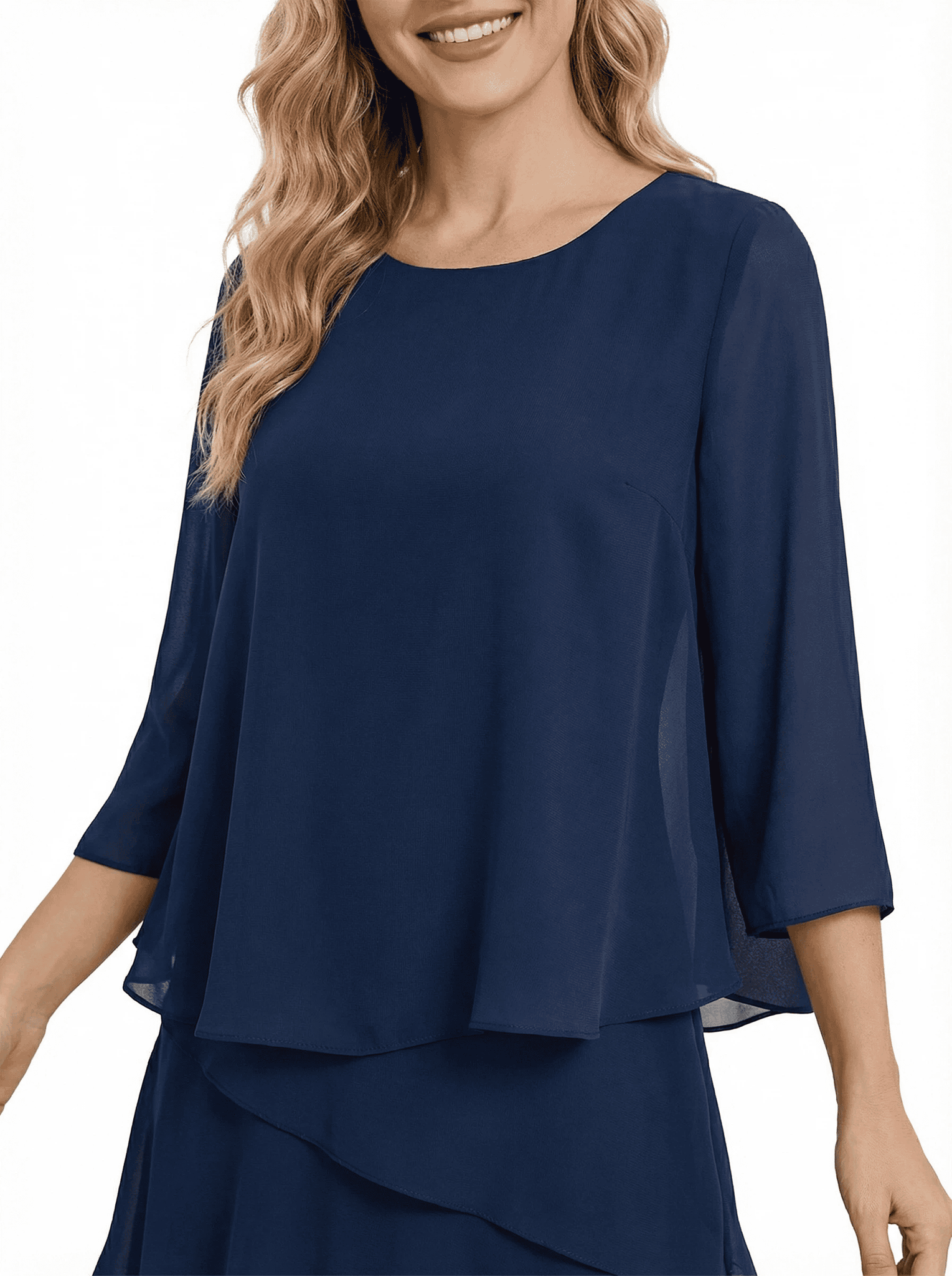 Chicsew Classy Chiffon 3/4 Sleeves Tiered Ruffles A-Line Mother Of The Bride Dress