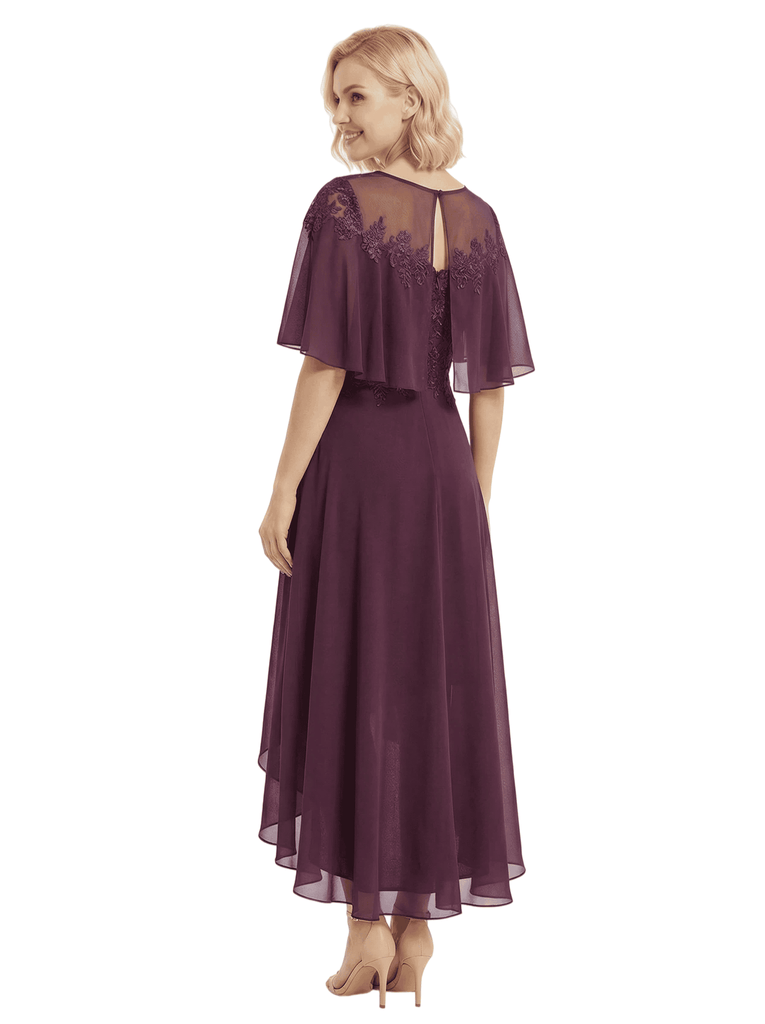 Chicsew Modern High-Low Lace Applique Flutter Sleeves Mother Of The Bride Dress