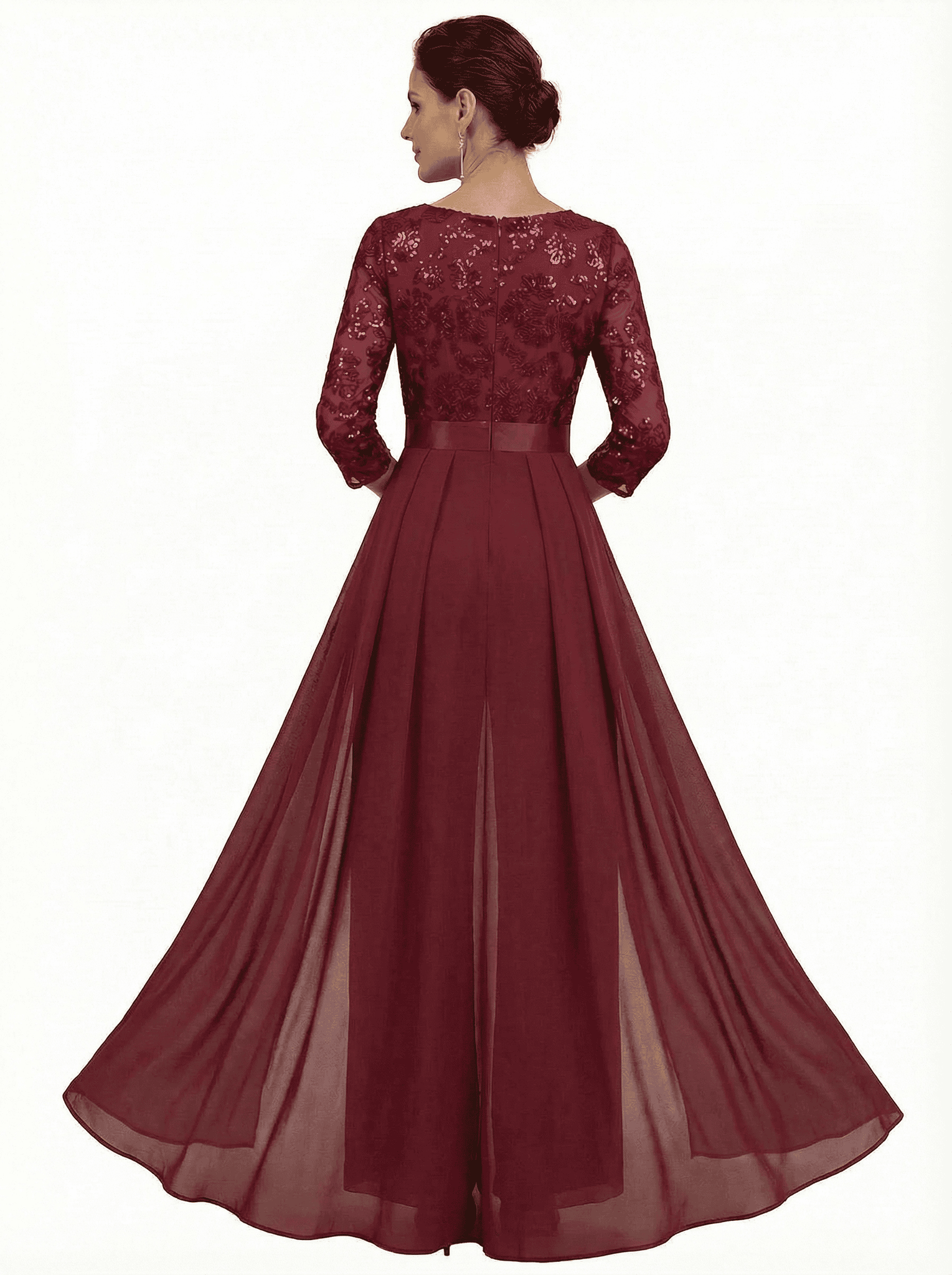 Chicsew Unique Lace Appliques 3/4 Sleeves Mother Of The Bride Jumpsuit With Train