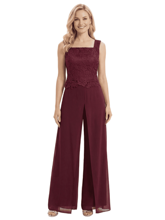 Classy Mother Of The Bride Pantsuit Lace Top Wide Leg Jumpsuit Wedding Guest