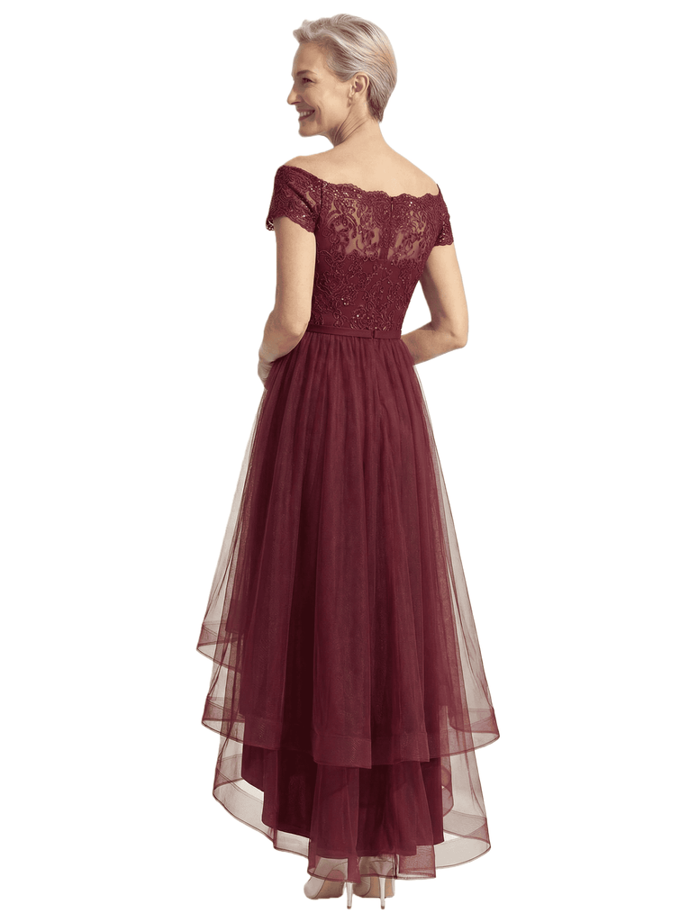 Beautiful Off Shoulder Lace Mother of The Bride Dress High-Low Tulle Gown for Wedding