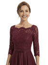 Sophisticated Jewel Lace Top Half Sleeves Satin A-Line Mother Of The Groom Dress