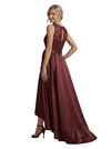 Modern High-Low Satin Mother Of The Bride Sleeveless Lace Jewel A-Line Dress With Bow Knot
