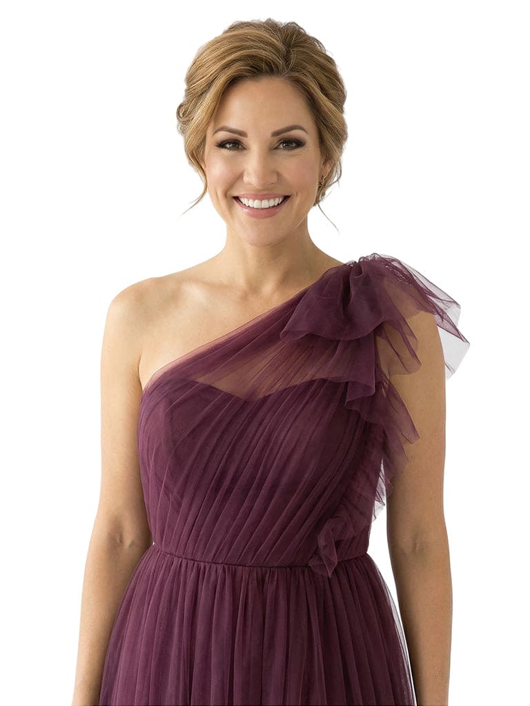 Chicsew Sexy One Shoulder Side Slit Floor-Length Chiffon Mother of The Bride Dress With Ruffles