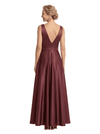 Elegant V-Neck A-Line Silky Satin Sleeveless Mother Of The Bride Gown With Bow Knot