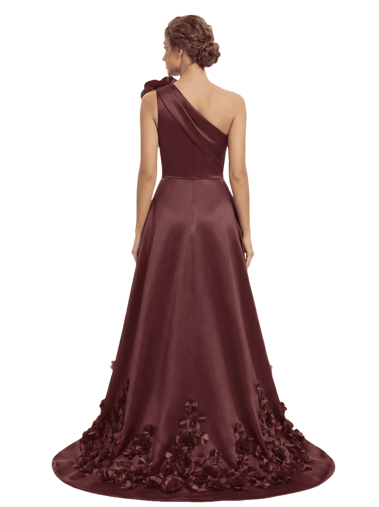 Unique One Shoulder Satin 3D Floral Applique Mermaid Mother Of The Bride Dresses Overskirt