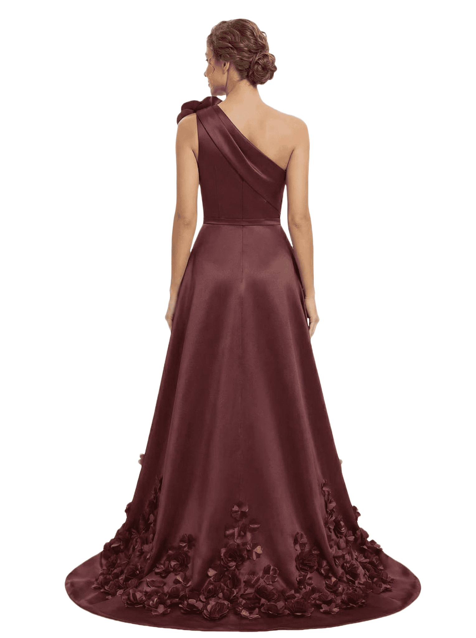 Unique One Shoulder Satin 3D Floral Applique Mermaid Mother Of The Bride Dresses Overskirt