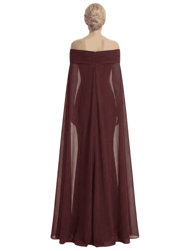 Stunning Off The Shoulder Cape Sleeves Ruched Mermaid Long Mother Of The Groom Dress