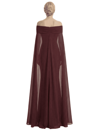 Stunning Off The Shoulder Cape Sleeves Ruched Mermaid Long Mother Of The Groom Dress