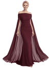 Stunning Off The Shoulder Cape Sleeves Ruched Mermaid Long Mother Of The Groom Dress