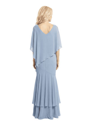 Pretty Ruffle Mother of the Groom Gown Chiffon V-Neck Cold Shoulder Maxi Dress