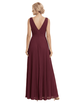 Flowy V-Neck Pleated Chiffon A-Line Maxi Mother Of The Groom Evening Gown