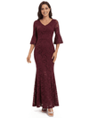 Classy V-Neck Lace Mermaid Maxi Mother Of The Groom Dress With Half Sleeves