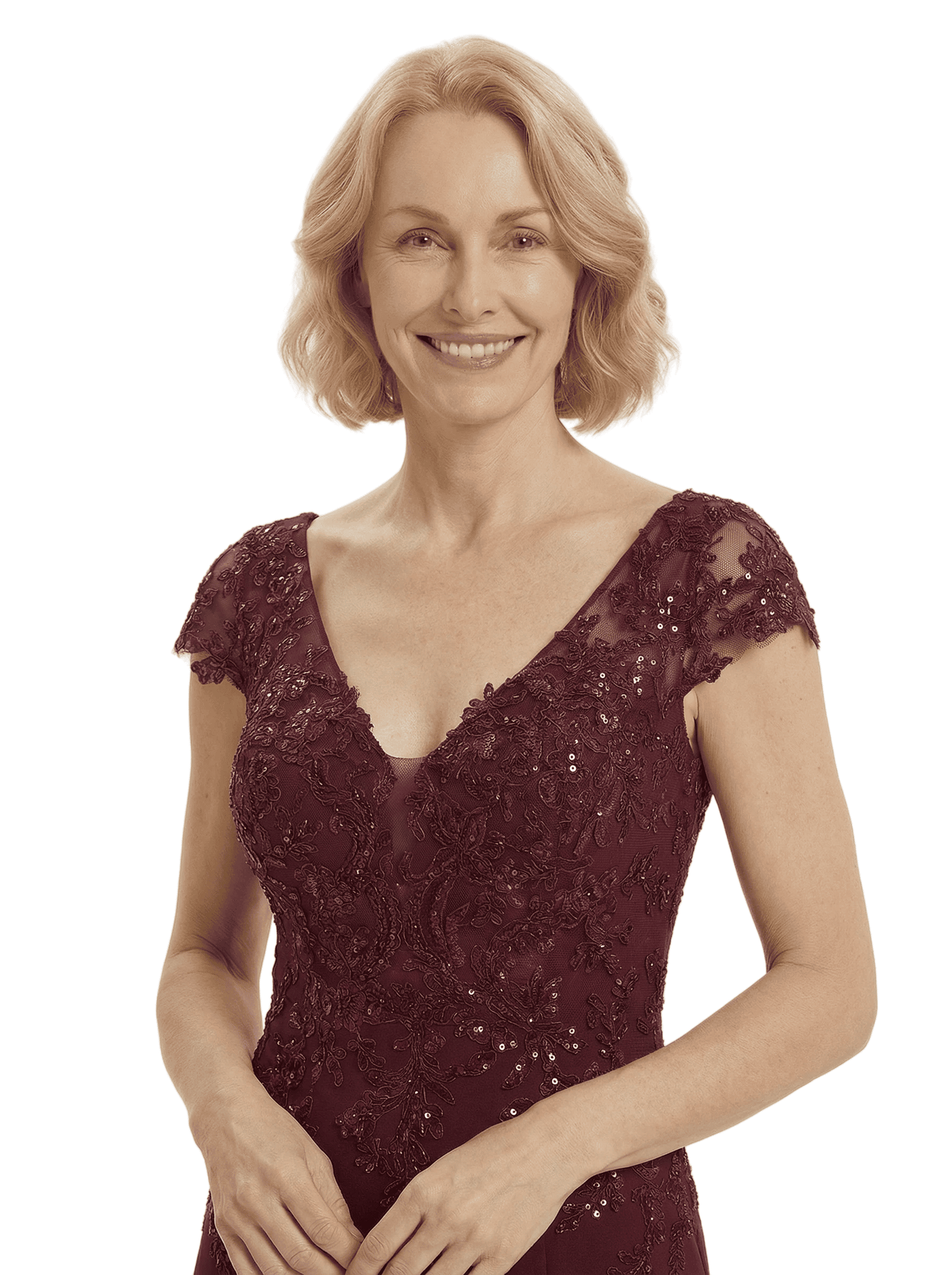 Modern Cap Sleeves Chiffon V-Neck Lace Evening Gown For Mother Of The Bride