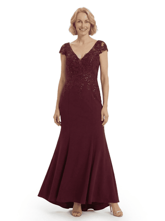 Modern Cap Sleeves Chiffon V-Neck Lace Evening Gown For Mother Of The Bride
