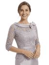 Classy Boat Neck Half Sleeve Lace Satin Mother of The Groom Dresses