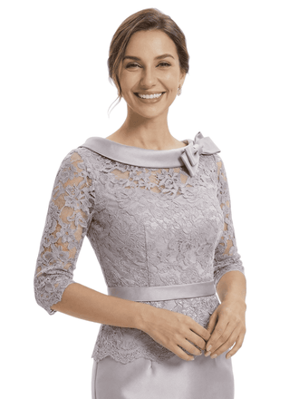 Classy Boat Neck Half Sleeve Lace Satin Mother of The Groom Dresses