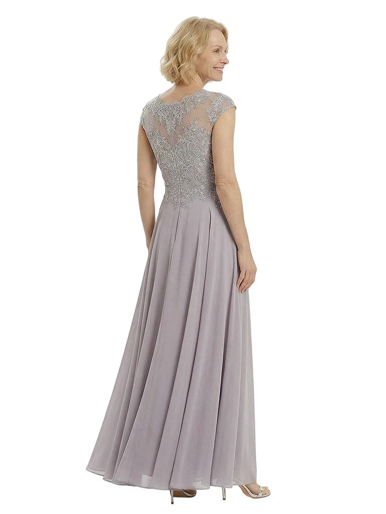 Chicsew Elegant Lace Top Cap Sleeves Ruched A-Line Chiffon Mother of The Bride Gown