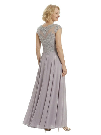 Chicsew Elegant Lace Top Cap Sleeves Ruched A-Line Chiffon Mother of The Bride Gown