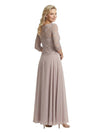 Chicsew Elegant Lace Appliques Top 3/4 Sleeves A-Line Chiffon Mother of The Bride Gown