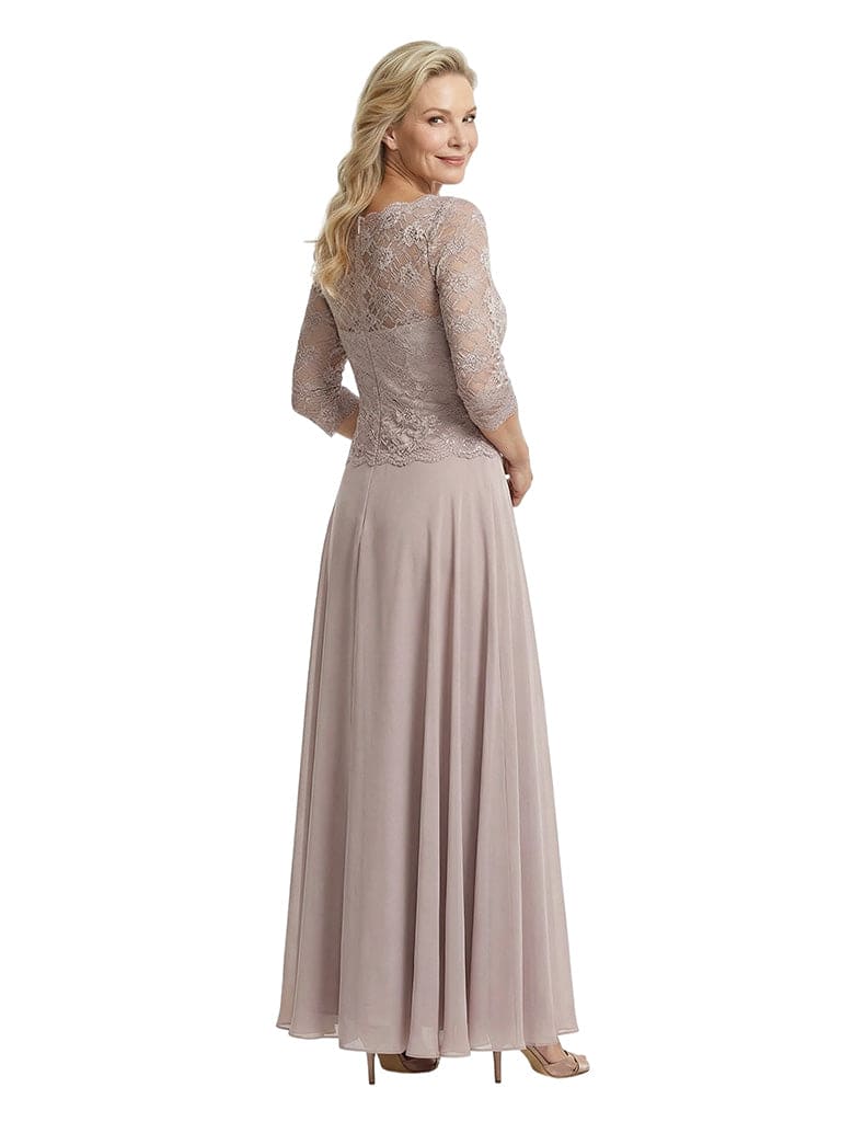 Chicsew Elegant Lace Appliques Top 3/4 Sleeves A-Line Chiffon Mother of The Bride Gown