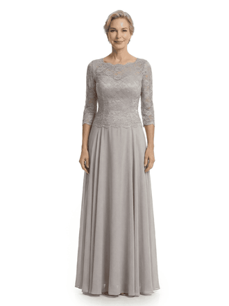 Chicsew Elegant Lace Appliques Top 3/4 Sleeves A-Line Chiffon Mother of The Bride Gown