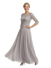 Chicsew Elegant Lace Appliques Top 3/4 Sleeves A-Line Chiffon Mother of The Bride Gown