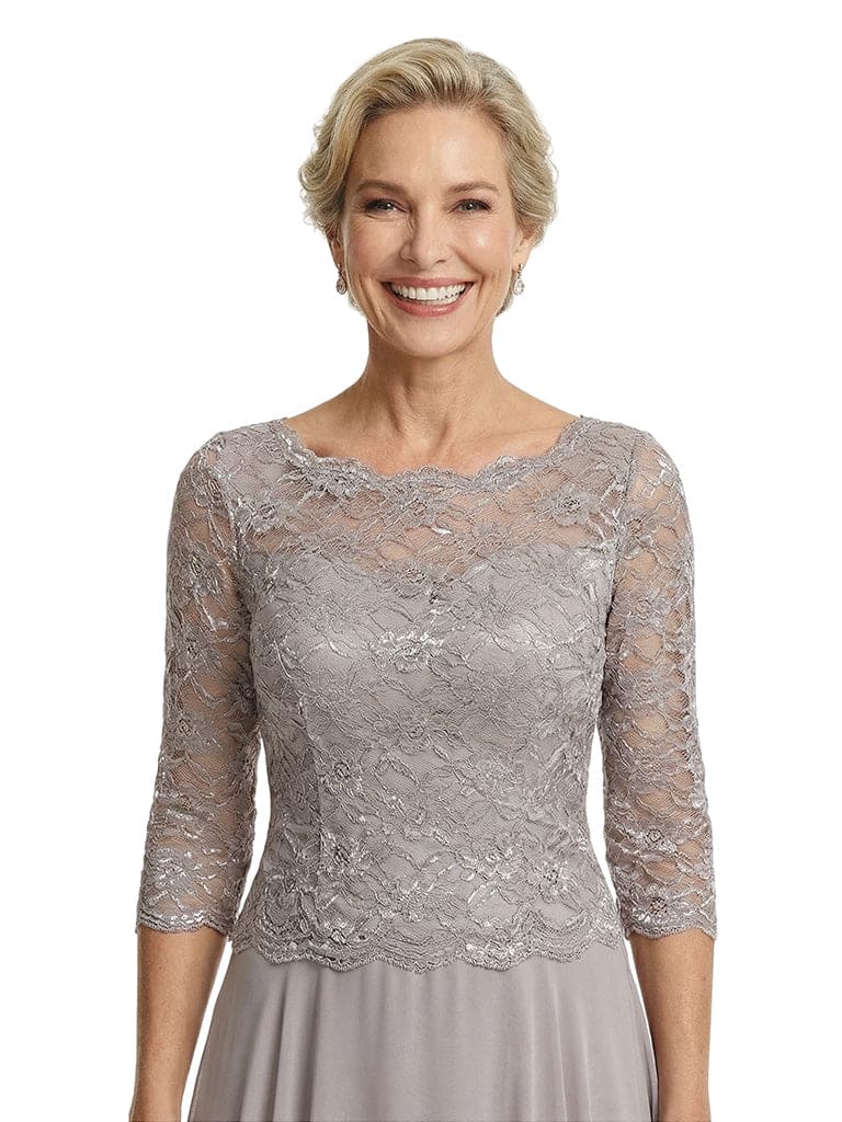 Chicsew Elegant Lace Appliques Top 3/4 Sleeves A-Line Chiffon Mother of The Bride Gown