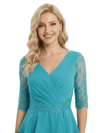 Stylish V-Neck Half-Sleeve Lace Chiffon Midi Cocktail Mother of The Groom Dresses