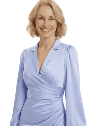 Chicsew Elegant Side Slit Silky Satin Long Sleeves Ruched Mother Of The Groom Formal Gown