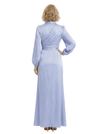 Chicsew Elegant Side Slit Silky Satin Long Sleeves Ruched Mother Of The Groom Formal Gown