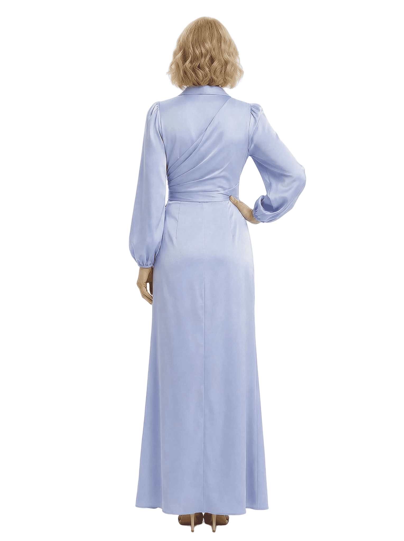 Chicsew Elegant Side Slit Silky Satin Long Sleeves Ruched Mother Of The Groom Formal Gown