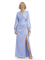 Chicsew Elegant Side Slit Silky Satin Long Sleeves Ruched Mother Of The Groom Formal Gown