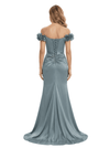 Fancy Off Shoulder Satin Mother of The Groom Dress Floor-Length 3D Flower