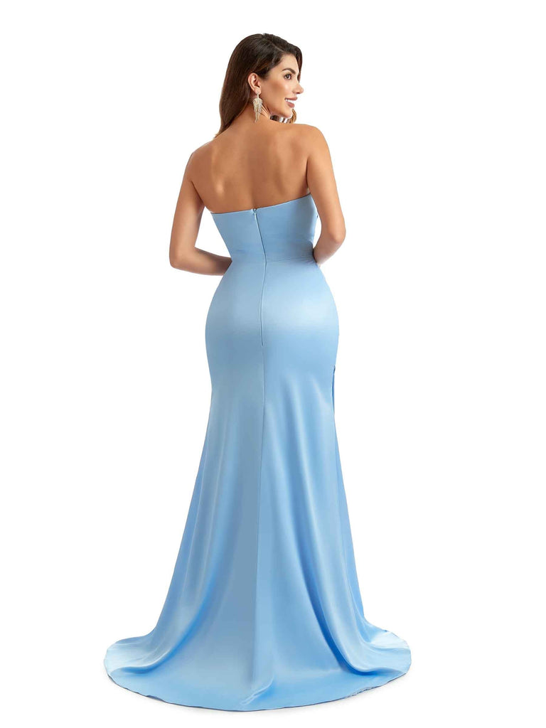 Sexy Side Split Sweetheart Long Satin Unique Elegant Bridesmaid Dresses Online