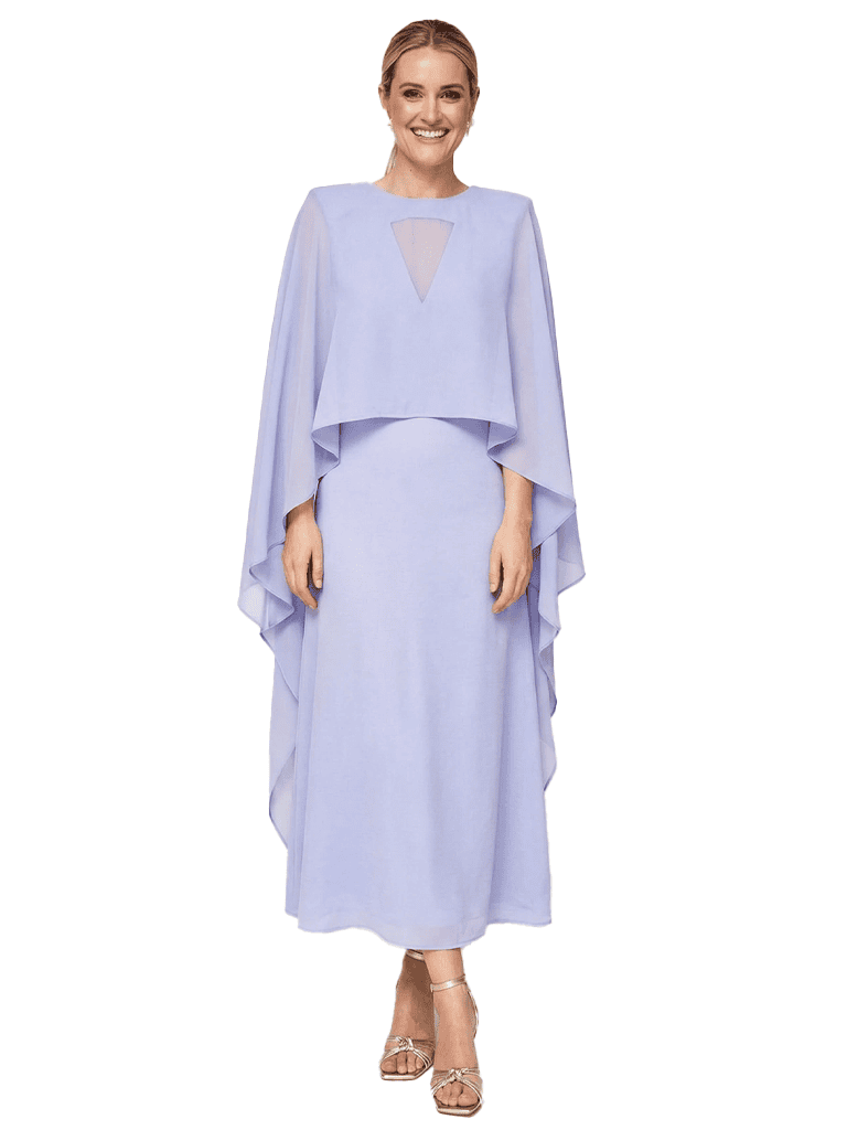 Chicsew Unique Cape Sleeves Illusion Chiffon A-Line Ankle-Length Mother Of The Groom Gown