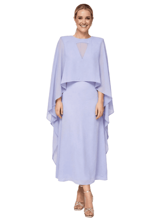 Chicsew Unique Cape Sleeves Illusion Chiffon A-Line Ankle-Length Mother Of The Groom Gown