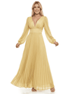 Chicsew Fancy Long Sleeves V-Neck Pleated Chiffon Empire Waist Mother Of The Bride Dress