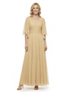 Chicsew Elegant Chiffon V-Neck Flutter Sleeves Pleated A-Line Mother Of The Bride Gown