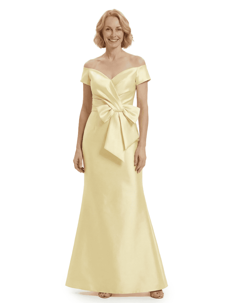 Chicsew Off The Shoulder Satin Mermaid Mother Of The Bride Dresses With Oversized Bow Knot