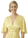Chicsew Flutter Sleeves V-Neck Soft Satin Ruched Tea-Length Mother Of The Groom Gowns