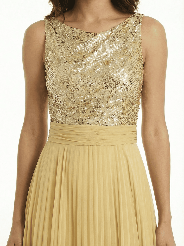 Chicsew Sparkly Sequin Top Sleeveless Ruched A-Line Chiffon Mother of The Bride Gown